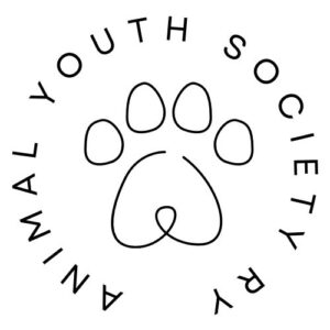 Animal Youth Society -yhdistyksen logo. Teksti kiertää tyylitellyn tassun ympärillä.